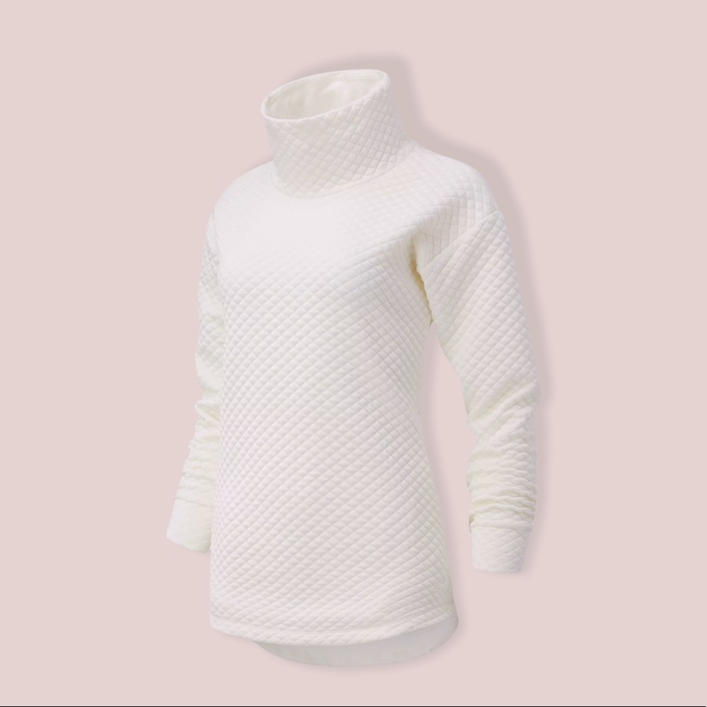 New Balance HEAT LOFT FUNNEL NECK QUILTED TOP  cream active warm l/s shirt NWT
